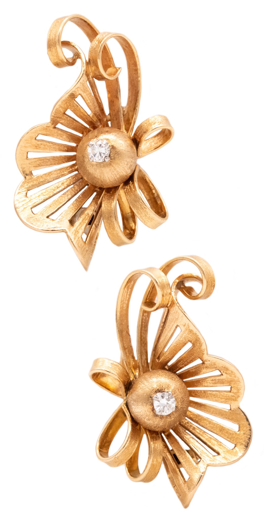 FRENCH 1950 RETRO EAR CLIPS IN 18 KT YELLOW GOLD & PLATINUM WITH VS DIAMONDS
