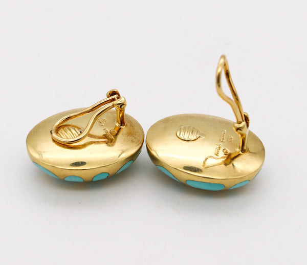 *Angela Cummings Allure Clips Earrings in 18 kt Yellow Gold with Turquoises Carvings
