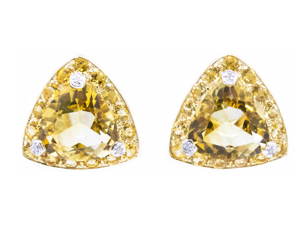 EARRINGS CLIPS IN 14 KT WITH 19.86 Cts YELLOW CITRINE & DIAMONDS