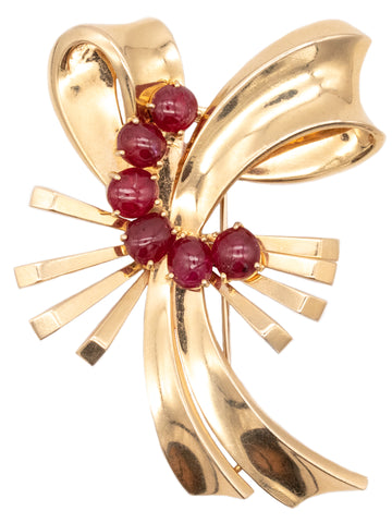 MAUBOUSSIN 1940'S REFLECTIONS 18 KT RETRO BROOCH 12.72 Cts BURMA RUBIES GIA CERTIFIED