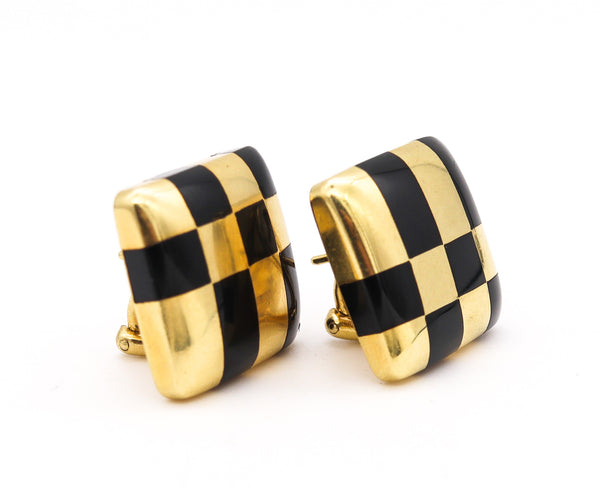 Tiffany And Co. 1982 Angela Cummings Black Jade Checkerboard Earrings In 18Kt Yellow Gold