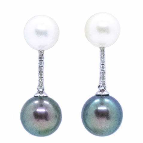 AKOYA BLACK & WHITE PEARLS 14 KT EARRINGS WITH DIAMONDS