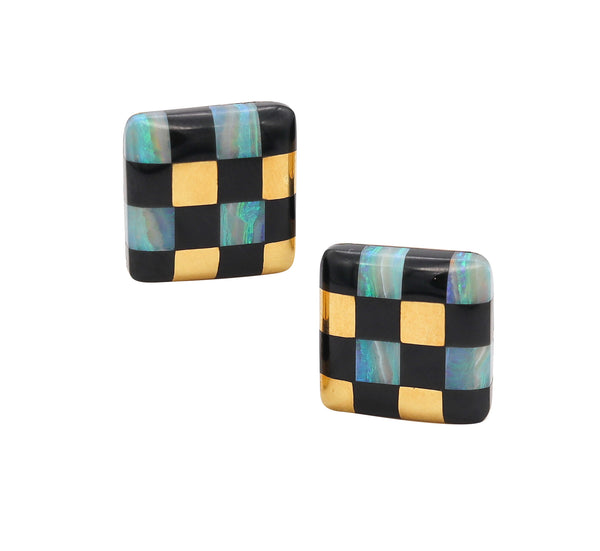 Tiffany Co By Angela Cummings Checkerboard Earrings In 18Kt Gold With Black Jade And Opal