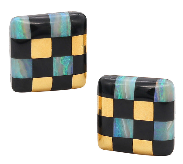 Tiffany Co By Angela Cummings Checkerboard Earrings In 18Kt Gold With Black Jade And Opal