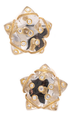 SEAMAN SCHEPPS TRIANON 18 KT YELLOW GOLD EARRINGS WITH DIAMONDS & ROCK QUARTZ