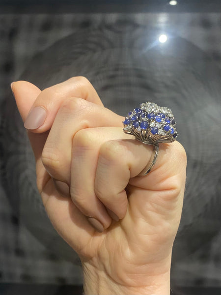 (S)-Gems Cluster Cocktail Ring In Platinum With 9.64 Ctw In Diamonds And Sapphires