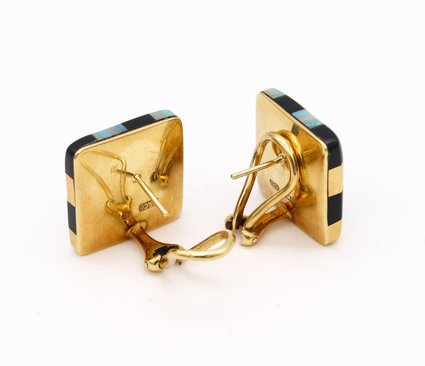 Tiffany Co By Angela Cummings Checkerboard Earrings In 18Kt Gold With Black Jade And Opal