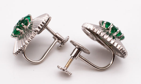 RAYMOND C. YARD 1950 PLATINUM EARRINGS WITH 1.7 Ctw IN COLOMBIAN EMERALDS