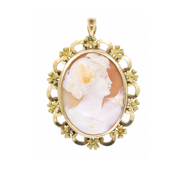 GIOVANNI CORLETTO CLASSIC ITALIAN CAMEO BROOCH PENDANT IN 18 KT