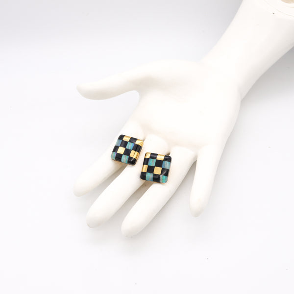 Tiffany Co By Angela Cummings Checkerboard Earrings In 18Kt Gold With Black Jade And Opal