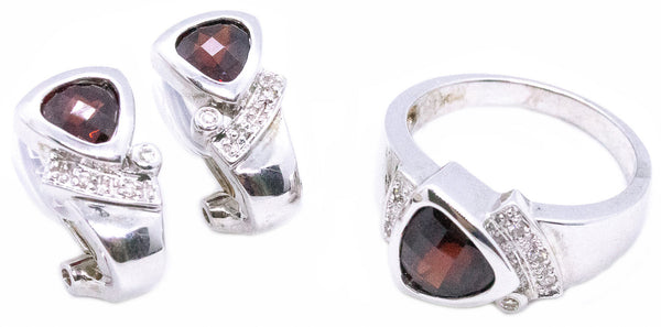 RING & EARRING 14 KT SET WITH 3.88 Cts GARNET AND DIAMONDS