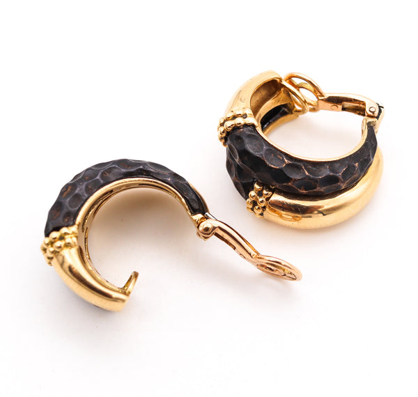 Boucheron 1970 Paris Modernism Clip Earrings In 18Kt Gold With Patinated Airain