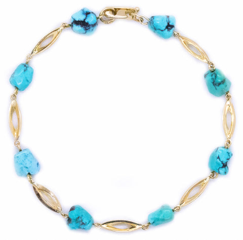 ROUGH BLUE TURQUOISE 18 KT VINTAGE ITALIAN BRACELET