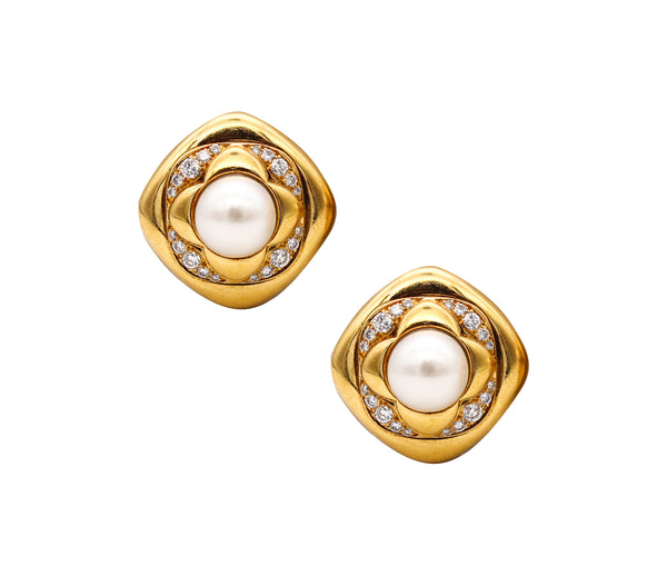 Bvlgari Roma Clips Earrings In 18Kt Yellow Gold With 1.04 Ctw Diamonds And Akoya Pearls