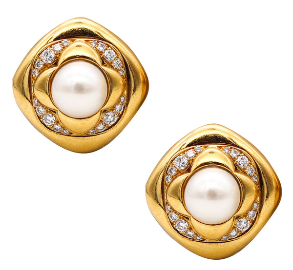 Bvlgari Roma Clips Earrings In 18Kt Yellow Gold With 1.04 Ctw Diamonds And Akoya Pearls