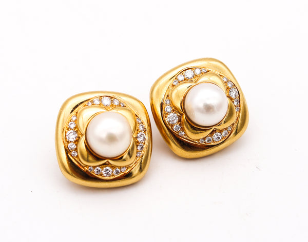 Bvlgari Roma Clips Earrings In 18Kt Yellow Gold With 1.04 Ctw Diamonds And Akoya Pearls