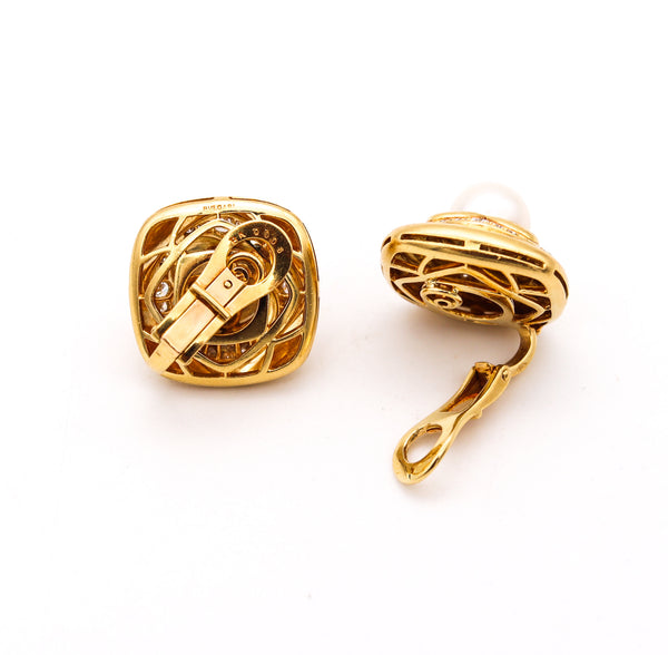 Bvlgari Roma Clips Earrings In 18Kt Yellow Gold With 1.04 Ctw Diamonds And Akoya Pearls