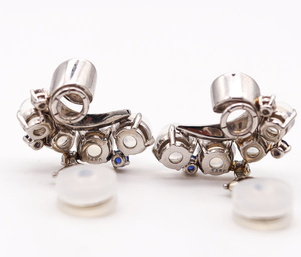 Raymond C. Yard 1943 Deco Retro Earrings In Platinum With 15.34 Ctw Moonstones Sapphires And Diamonds