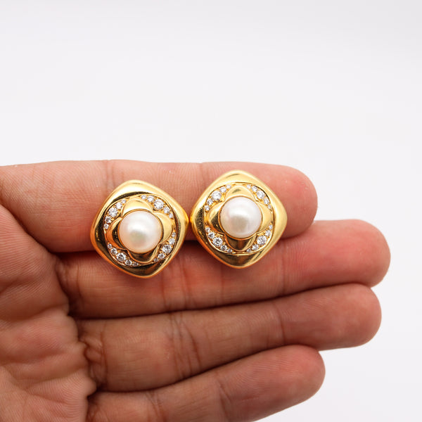 Bvlgari Roma Clips Earrings In 18Kt Yellow Gold With 1.04 Ctw Diamonds And Akoya Pearls