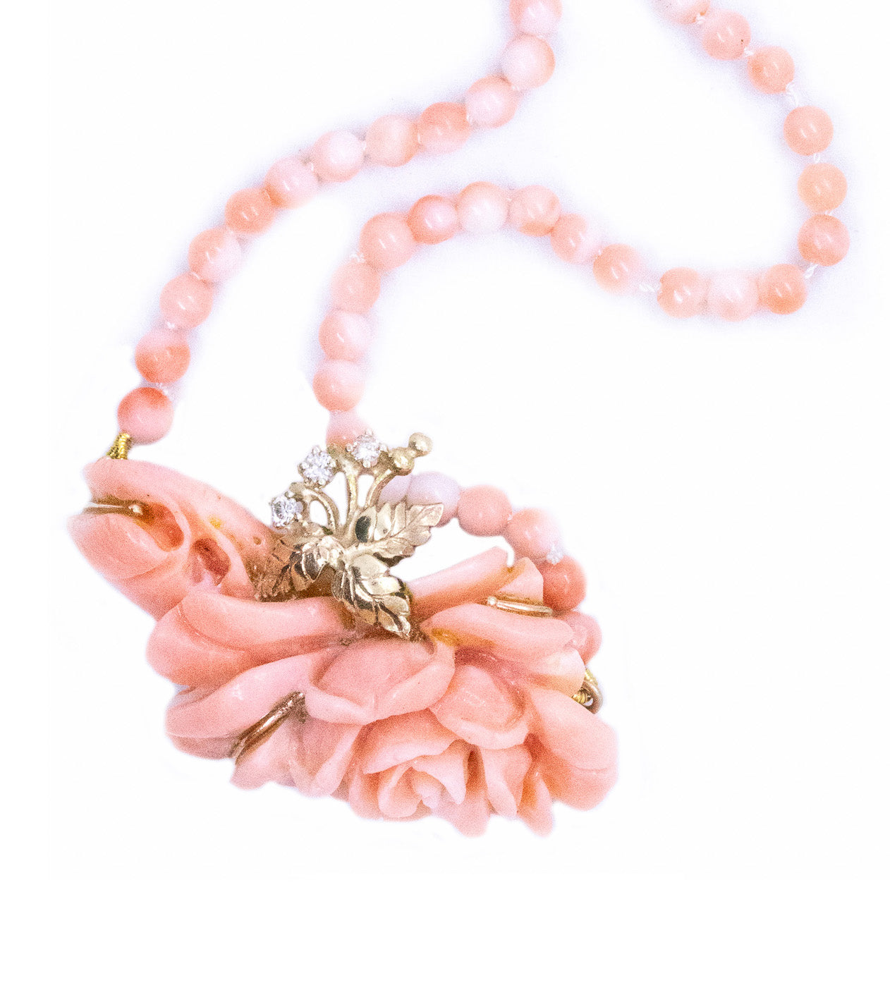 PINK CORAL AND DIAMONDS 14 KT NECKLACE