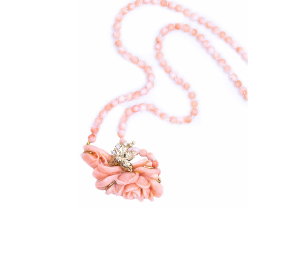 PINK CORAL AND DIAMONDS 14 KT NECKLACE