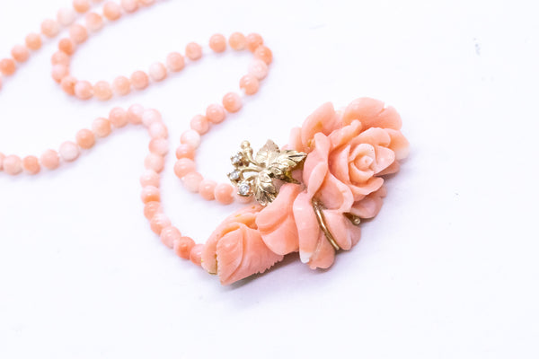 PINK CORAL AND DIAMONDS 14 KT NECKLACE