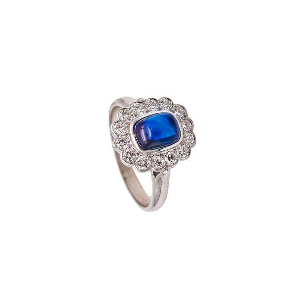 (S)Art Deco 1930 GIA Certified Ring In Platinum 18Kt With 3.67 Cts Pailin Sapphire And Diamonds