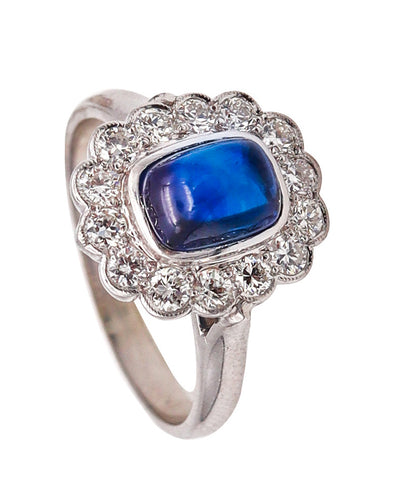 (S)Art Deco 1930 GIA Certified Ring In Platinum 18Kt With 3.67 Cts Pailin Sapphire And Diamonds