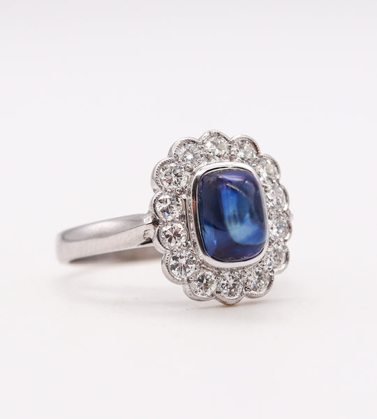 (S)Art Deco 1930 GIA Certified Ring In Platinum 18Kt With 3.67 Cts Pailin Sapphire And Diamonds