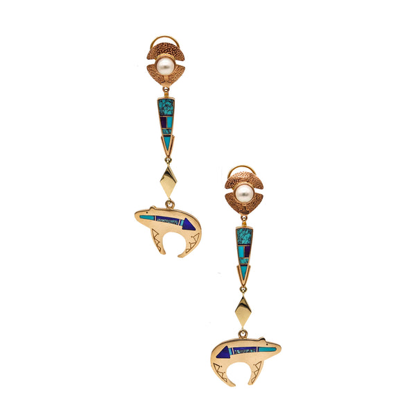 Knifewing Segura Apache Ray Tracey Dangle Drop Earrings In 14Kt Gold With Turquoises