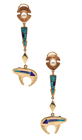 Knifewing Segura Apache Ray Tracey Dangle Drop Earrings In 14Kt Gold With Turquoises