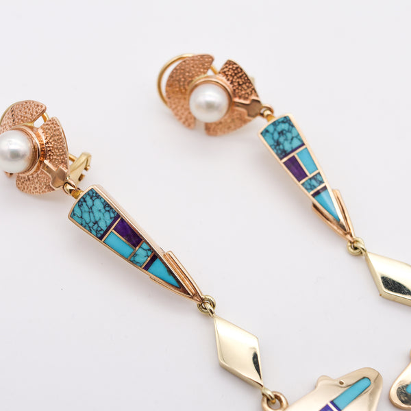 Knifewing Segura Apache Ray Tracey Dangle Drop Earrings In 14Kt Gold With Turquoises
