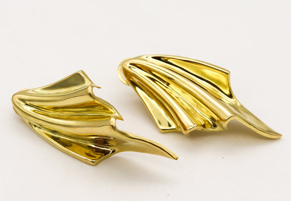 Roberto Legnazzi 1970 Modernism Drapery Clips Earrings In 18Kt Yellow Gold