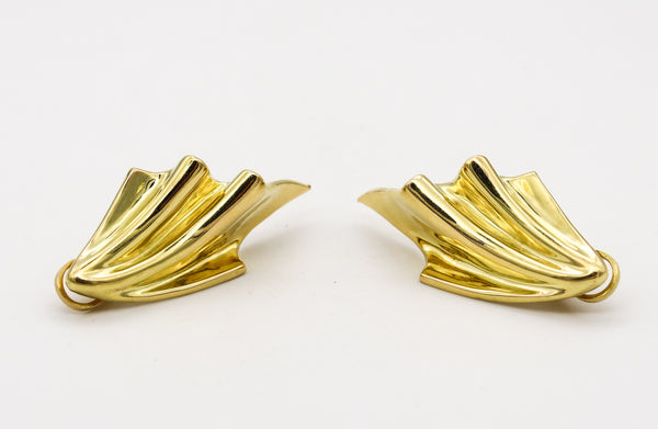 Roberto Legnazzi 1970 Modernism Drapery Clips Earrings In 18Kt Yellow Gold