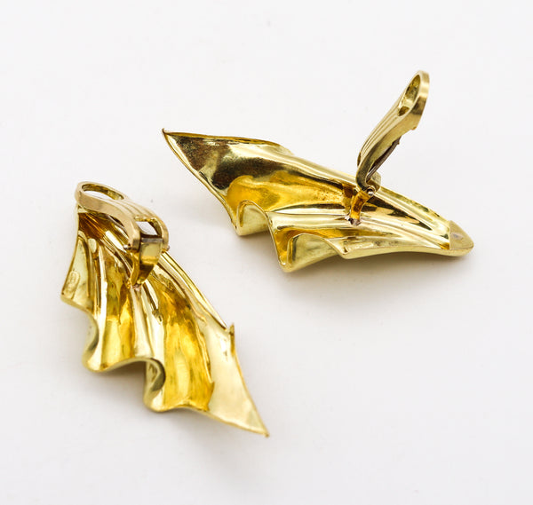 Roberto Legnazzi 1970 Modernism Drapery Clips Earrings In 18Kt Yellow Gold