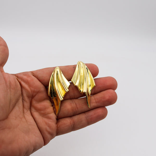 Roberto Legnazzi 1970 Modernism Drapery Clips Earrings In 18Kt Yellow Gold