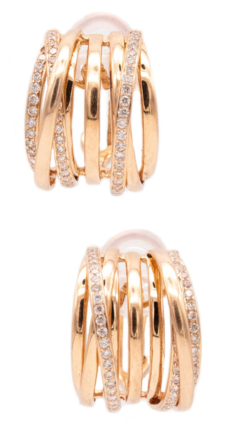 *Italian modern wired hoop-earrings in 18 kt yellow gold with 1.27 Cts in diamonds