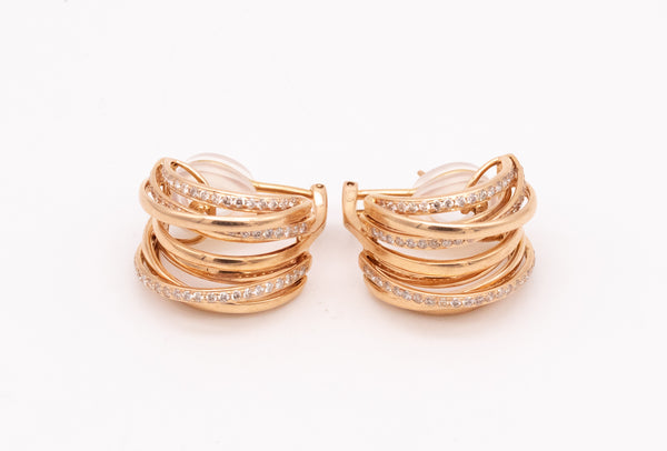 *Italian modern wired hoop-earrings in 18 kt yellow gold with 1.27 Cts in diamonds