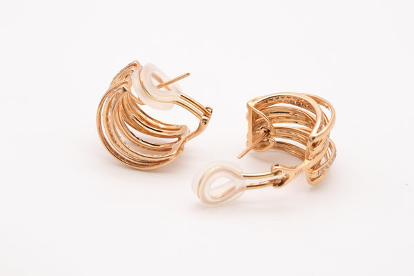 *Italian modern wired hoop-earrings in 18 kt yellow gold with 1.27 Cts in diamonds