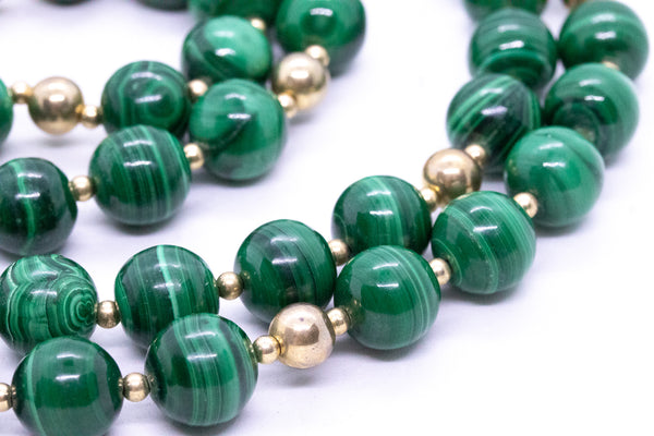 MALACHITE VINTAGE NECKLACE OF 36 INCHES 14 KT ITALIAN