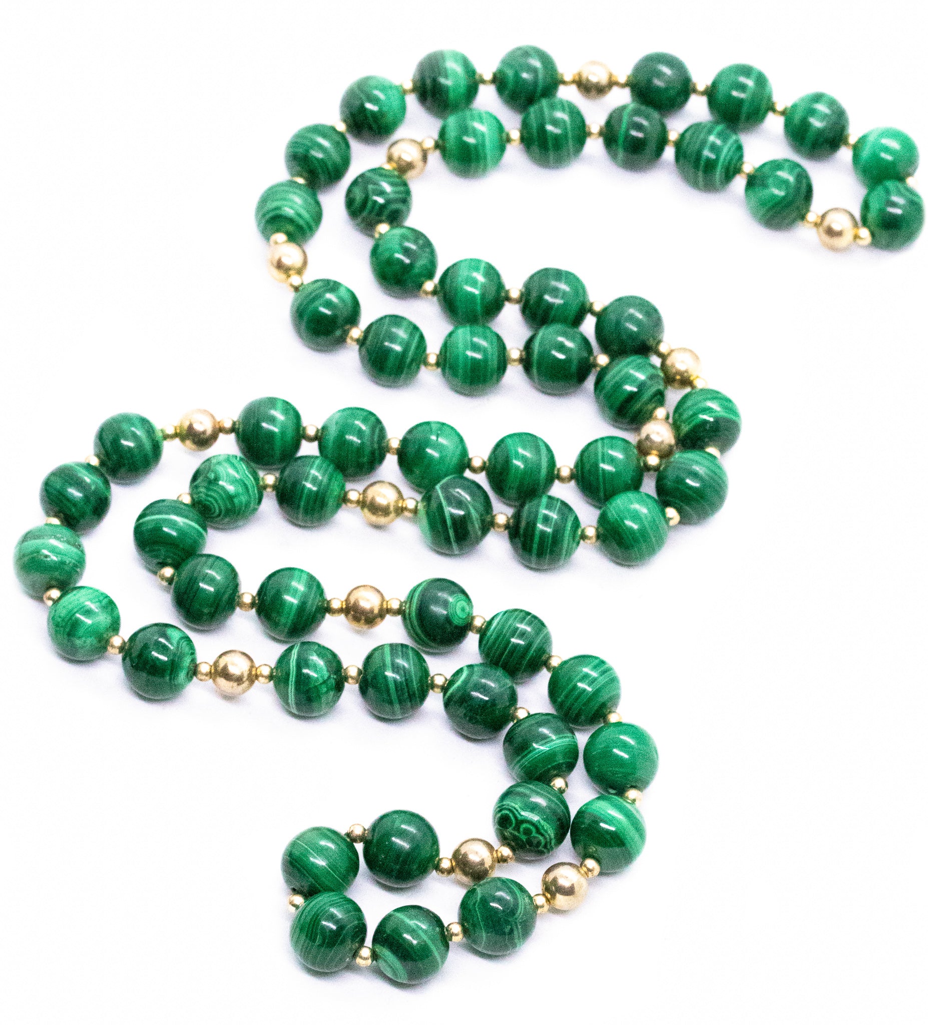 MALACHITE VINTAGE NECKLACE OF 36 INCHES 14 KT ITALIAN