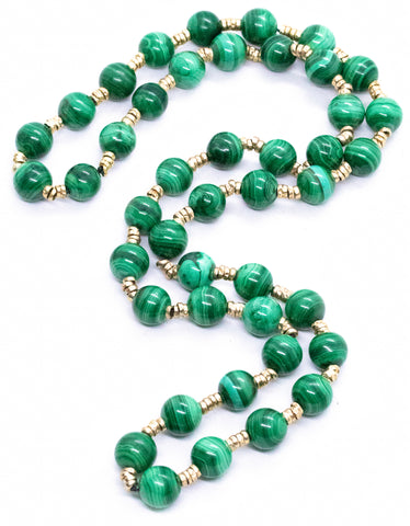 MALACHITE FRENCH VINTAGE 18 KT LONG NECKLACE 30 INCHES