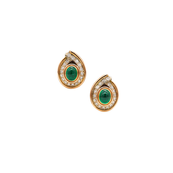 Corrado Fratelli Gem Set Clip Earrings In 18Kt Gold With 6.42 Cts In Emerald And Diamonds