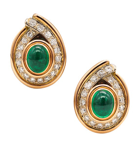 Corrado Fratelli Gem Set Clip Earrings In 18Kt Gold With 6.42 Cts In Emerald And Diamonds