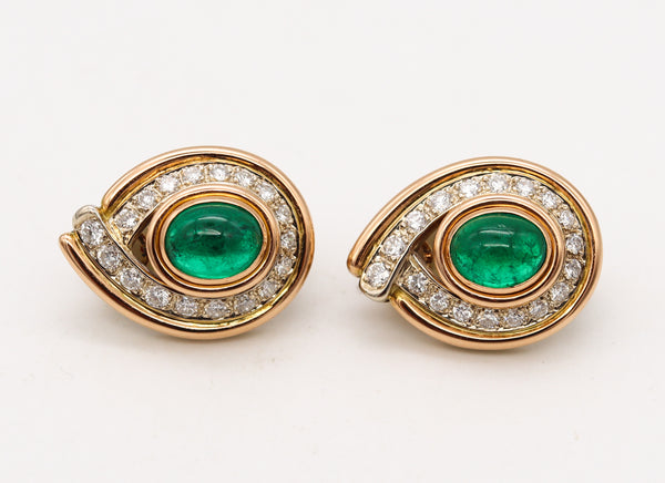 Corrado Fratelli Gem Set Clip Earrings In 18Kt Gold With 6.42 Cts In Emerald And Diamonds