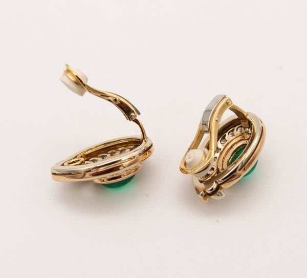 Corrado Fratelli Gem Set Clip Earrings In 18Kt Gold With 6.42 Cts In Emerald And Diamonds