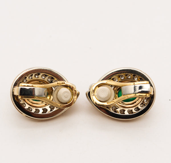 Corrado Fratelli Gem Set Clip Earrings In 18Kt Gold With 6.42 Cts In Emerald And Diamonds