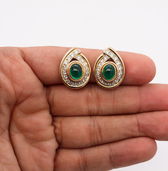 Corrado Fratelli Gem Set Clip Earrings In 18Kt Gold With 6.42 Cts In Emerald And Diamonds