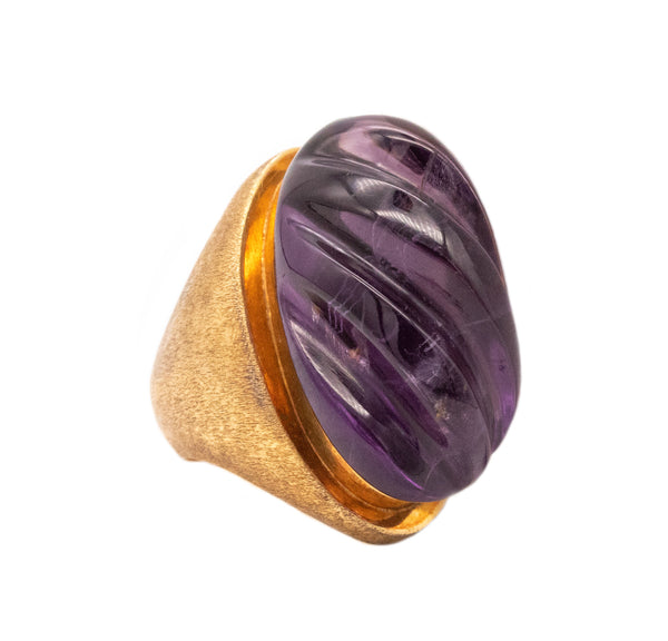 Burle Marx 1960 Brazil Forma Livre Cocktail Ring In 18Kt Yellow Gold With 35 Cts Carved Amethyst