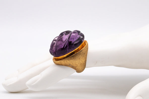 Burle Marx 1960 Brazil Forma Livre Cocktail Ring In 18Kt Yellow Gold With 35 Cts Carved Amethyst